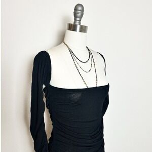 NWT Altuzarra Trikera Off Shoulder Black Ruched Knit Bodycon Midi Dress Size  M